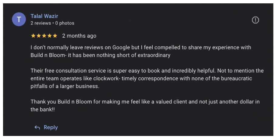 Talal Wazir — 5-star Google review