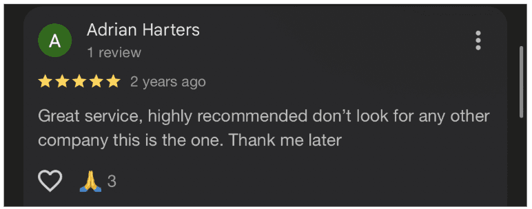 Adrian Harters — 5-star Google review