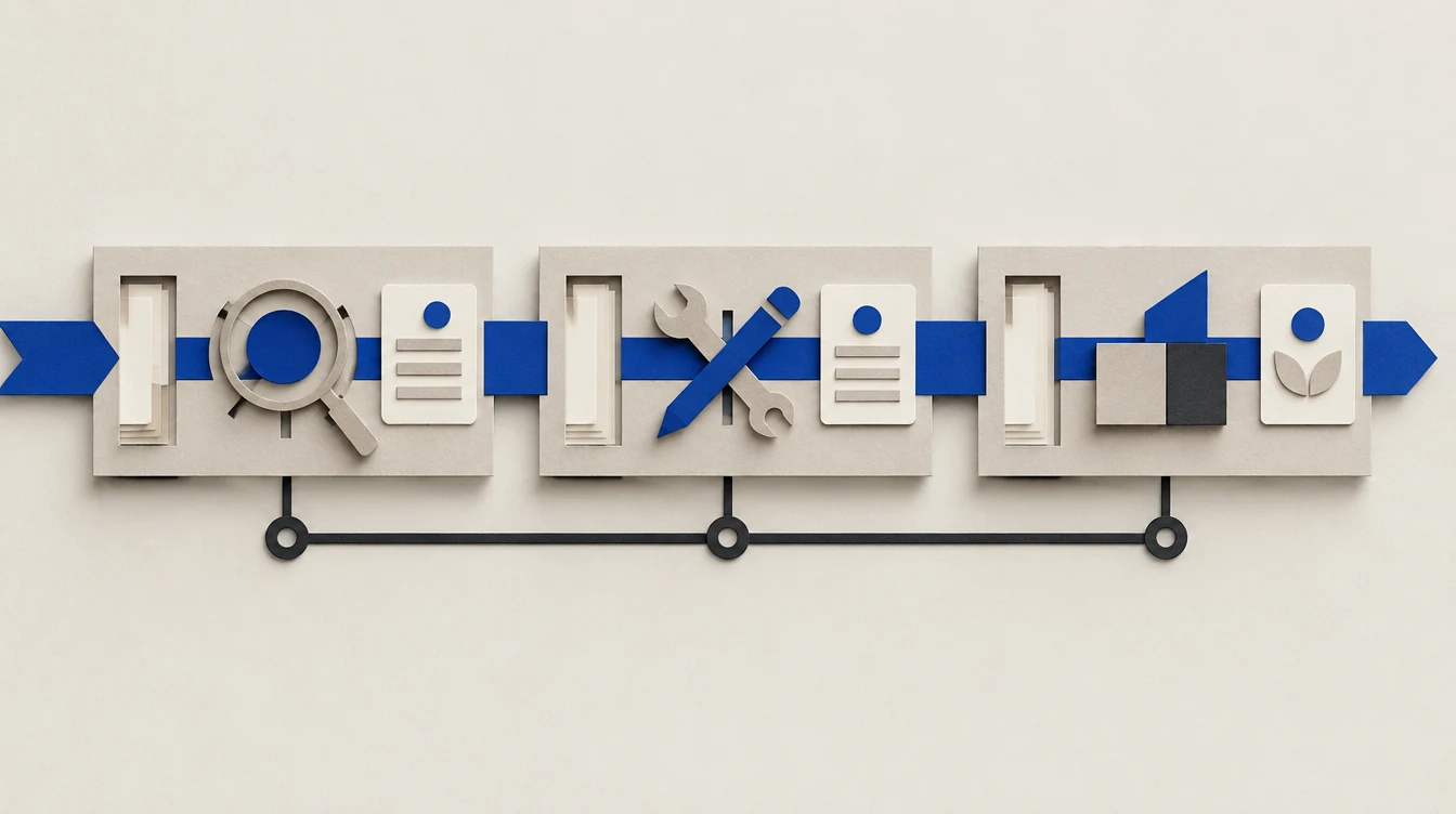 Instructional illustration of three connected design pathways