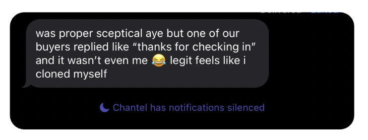 Chantel via iMessage — AI replied before I even saw it