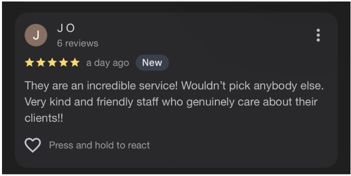 J O — 5-star Google review