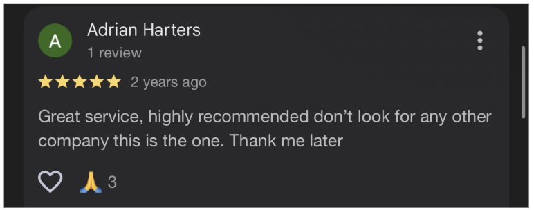 Adrian Harters — 5-star Google review